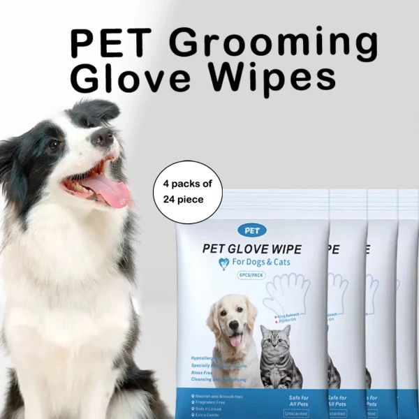 4 packs of 24 pieces，Pet gloves wet wipes