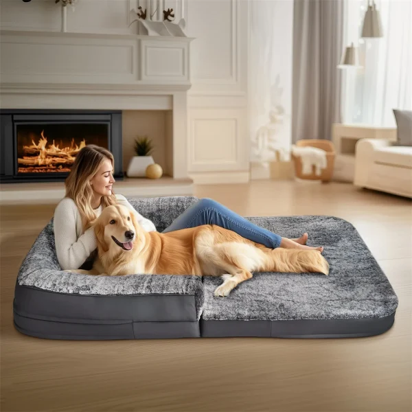 180cm Long Human-Size Giant Dog Bed Foldable Calming Pet Dog Bed Plush Cover Orthopedic